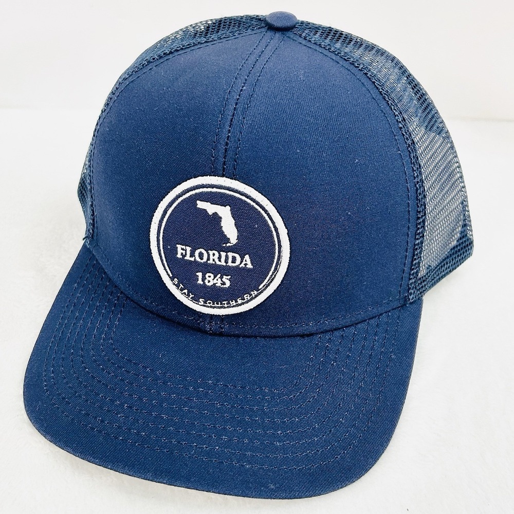 The State Company Florida Circle‎ Patch Trucker Hat Cap Adjustable Dark Blue